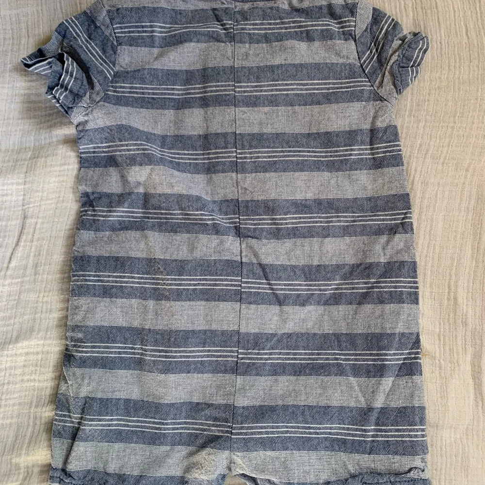 Striped Blue Button-Up Romper - Picture 2 of 3